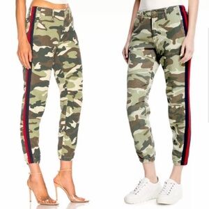 MOTHER Camouflage Joggers with Red Stripe